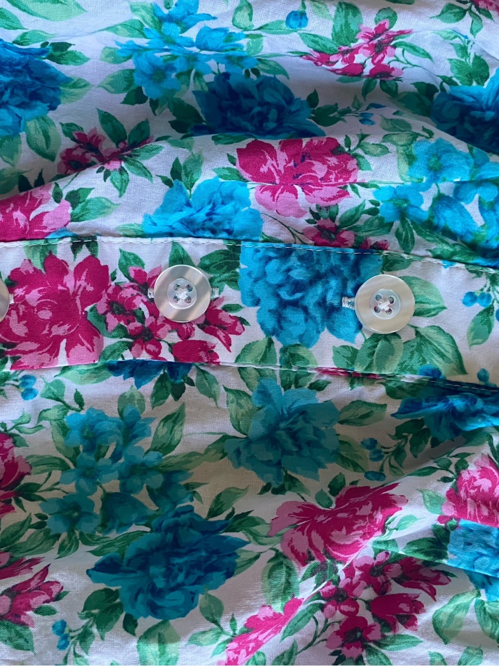 Floral Button-Front Women’s Blouse in Teal & Pink - Picture 2 of 6
